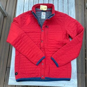 Men's Red Quilted Puffer Jacket with Navy Trim